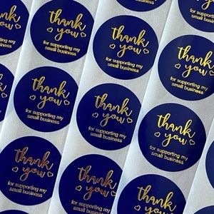 40 Small DARK BLUE Thank You Stickers! (Quarter Size)